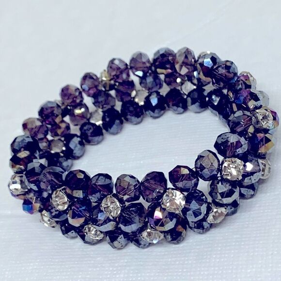 Vintage Shimmering Aurora Borealis Beads & Rhinestones Bracelet Purple OSFA - Picture 6 of 6